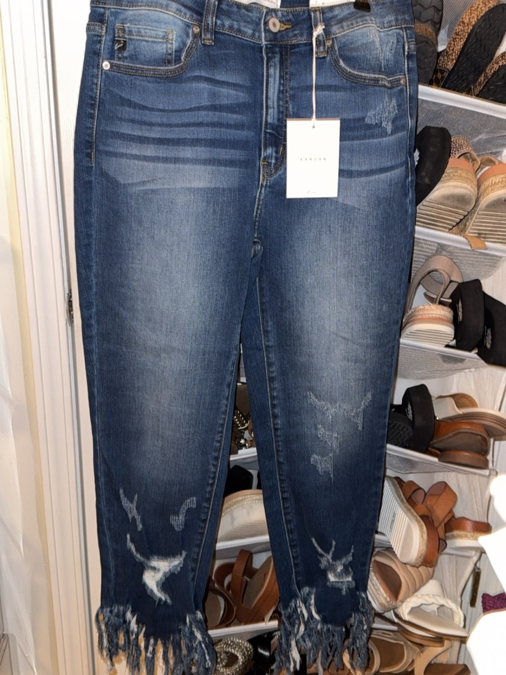 KanCan Distressed Frayed Hem Blue Ankle Jeans